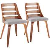 Trevi Dining Accent Chair in Walnut Wood with Grey Fabric (Set of 2)